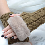 Autumn Winter Solid Color Students Write Keep Warm Korean Knitting Lady Fingerless Protection Hand Hair Mouth Hemp Gloves Women