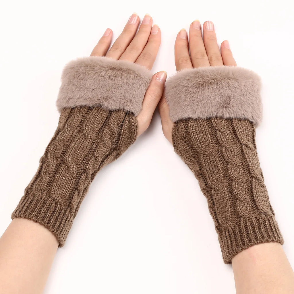Autumn Winter Solid Color Students Write Keep Warm Korean Knitting Lady Fingerless Protection Hand Hair Mouth Hemp Gloves Women