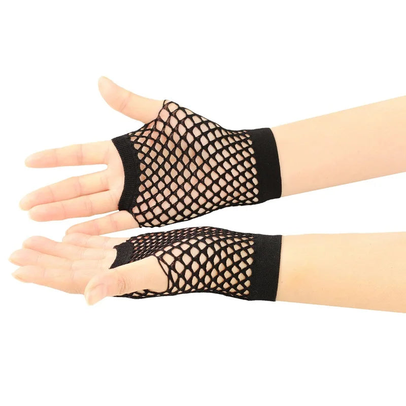 New Fishnet Gloves Red Black Girl Sheer Mesh Mittens Gloves Adult Woman Disguise Rock Fancy Night Club Party Sexy Fashion Gloves