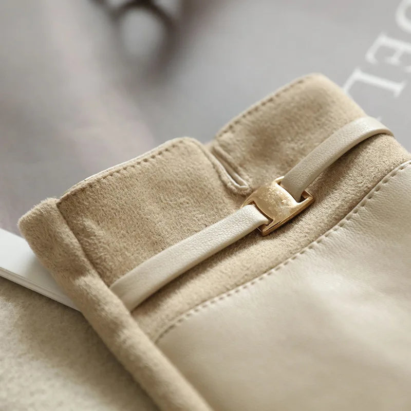 Fashion Elegant Retro Women Winter Thick Suede Leather Gloves Cycling Drive Keep Warm Touch Screen Windproof  Soft Comfortable