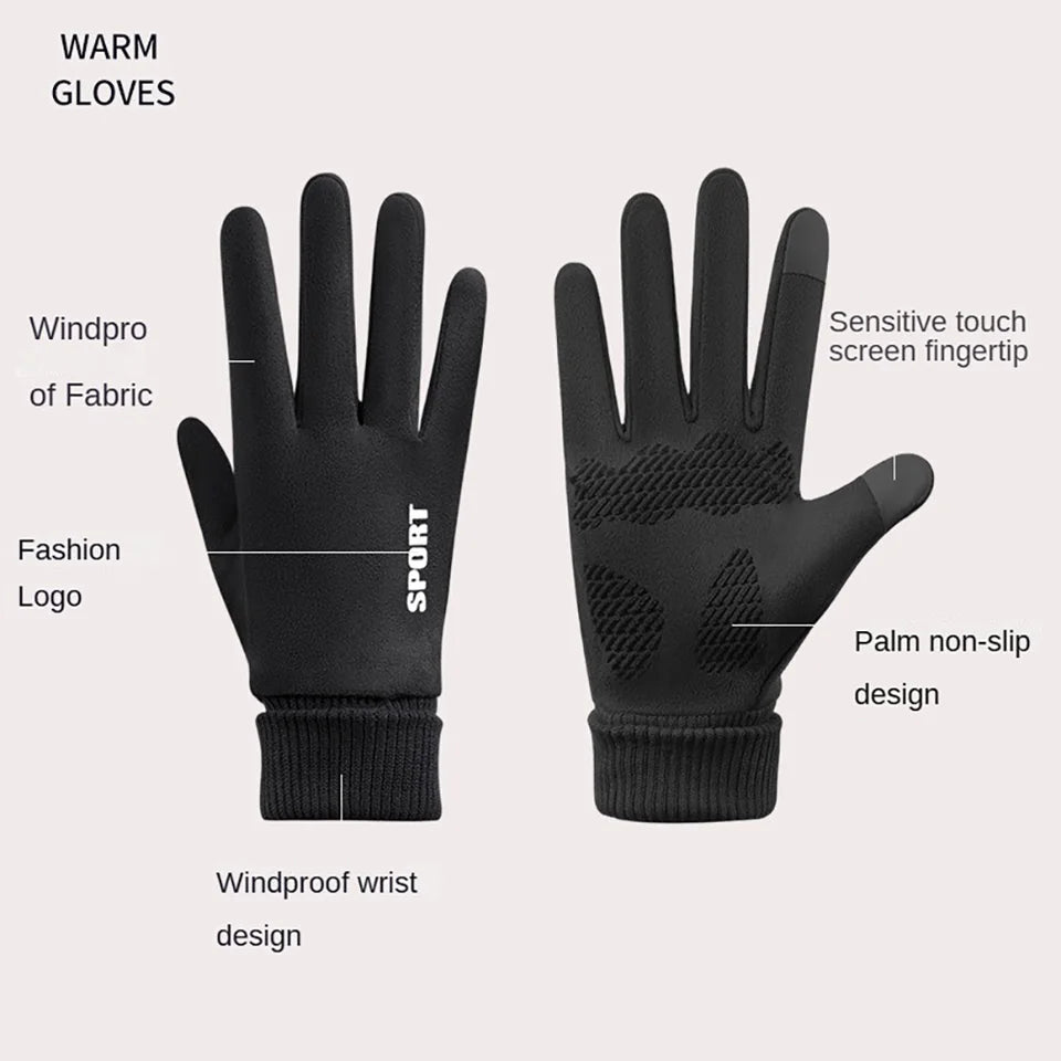 Thermal Suede Cycling Driving Gloves Fleece Lined Windproof Winter Gloves for Riding Touchscreen Men Women Warm Bike Gloves RG53