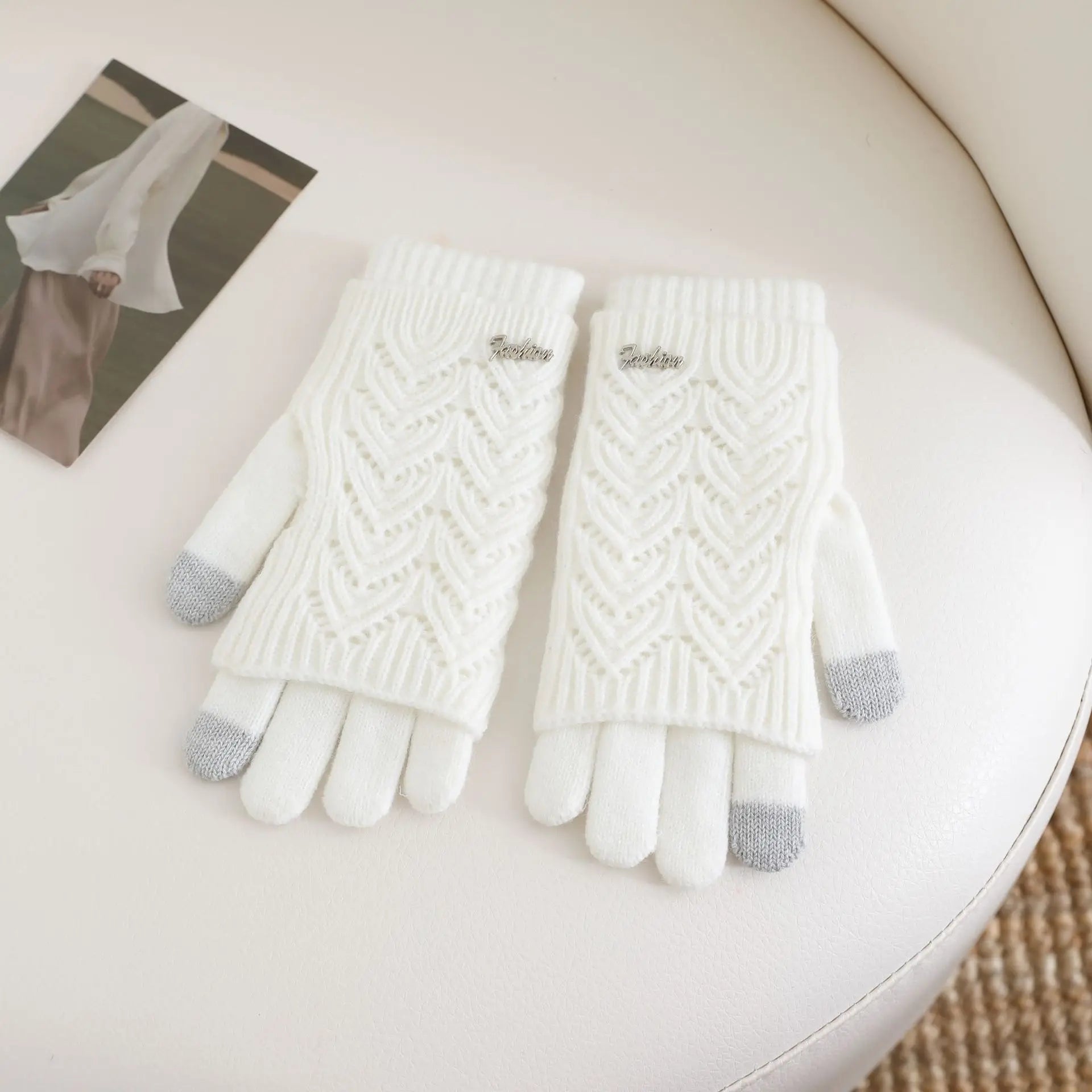Short Dual-purpose Color Matching  Thickened in Winter Warm in Winter  Cute Touch Screen  Thin Knitted  Gloves for Women