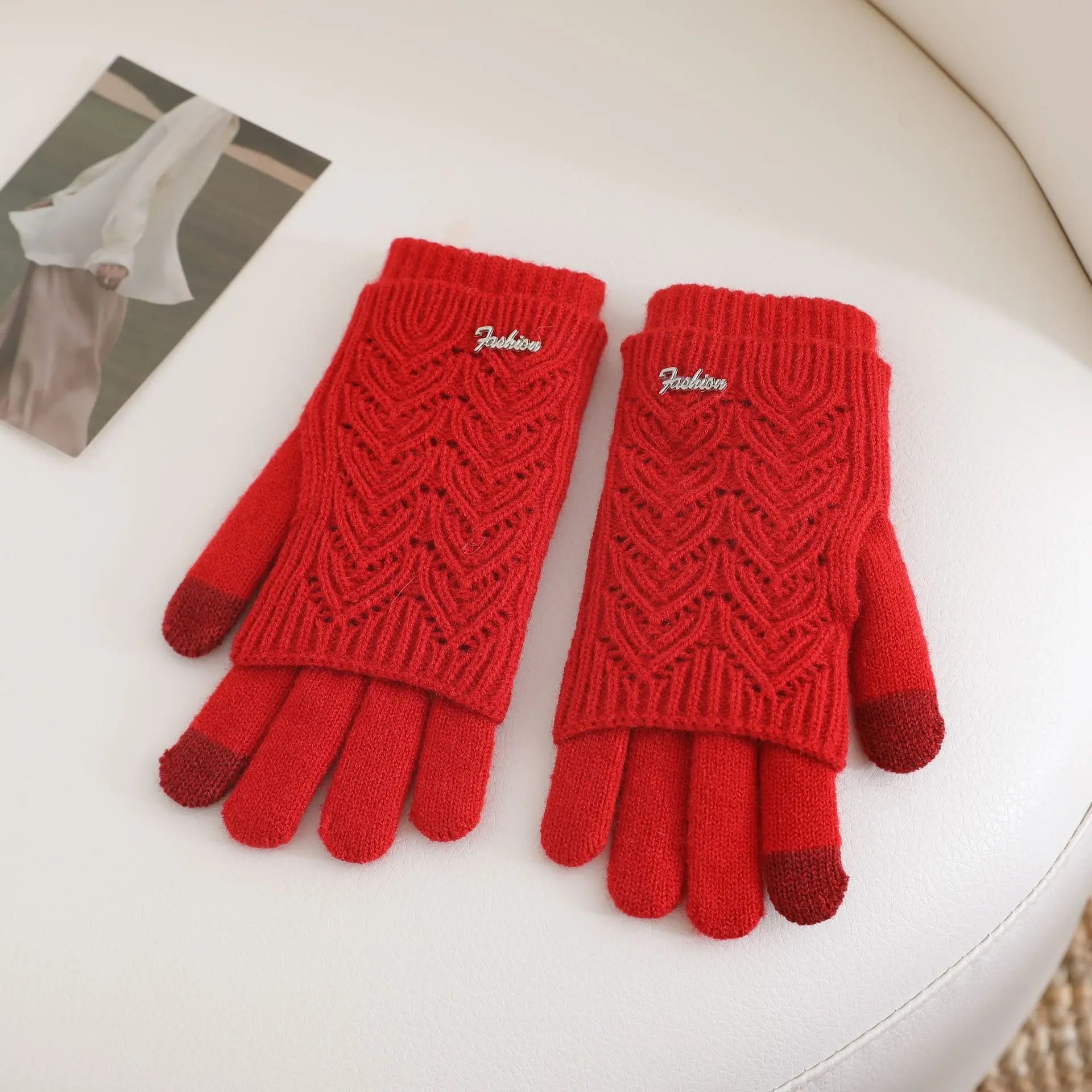 Short Dual-purpose Color Matching  Thickened in Winter Warm in Winter  Cute Touch Screen  Thin Knitted  Gloves for Women