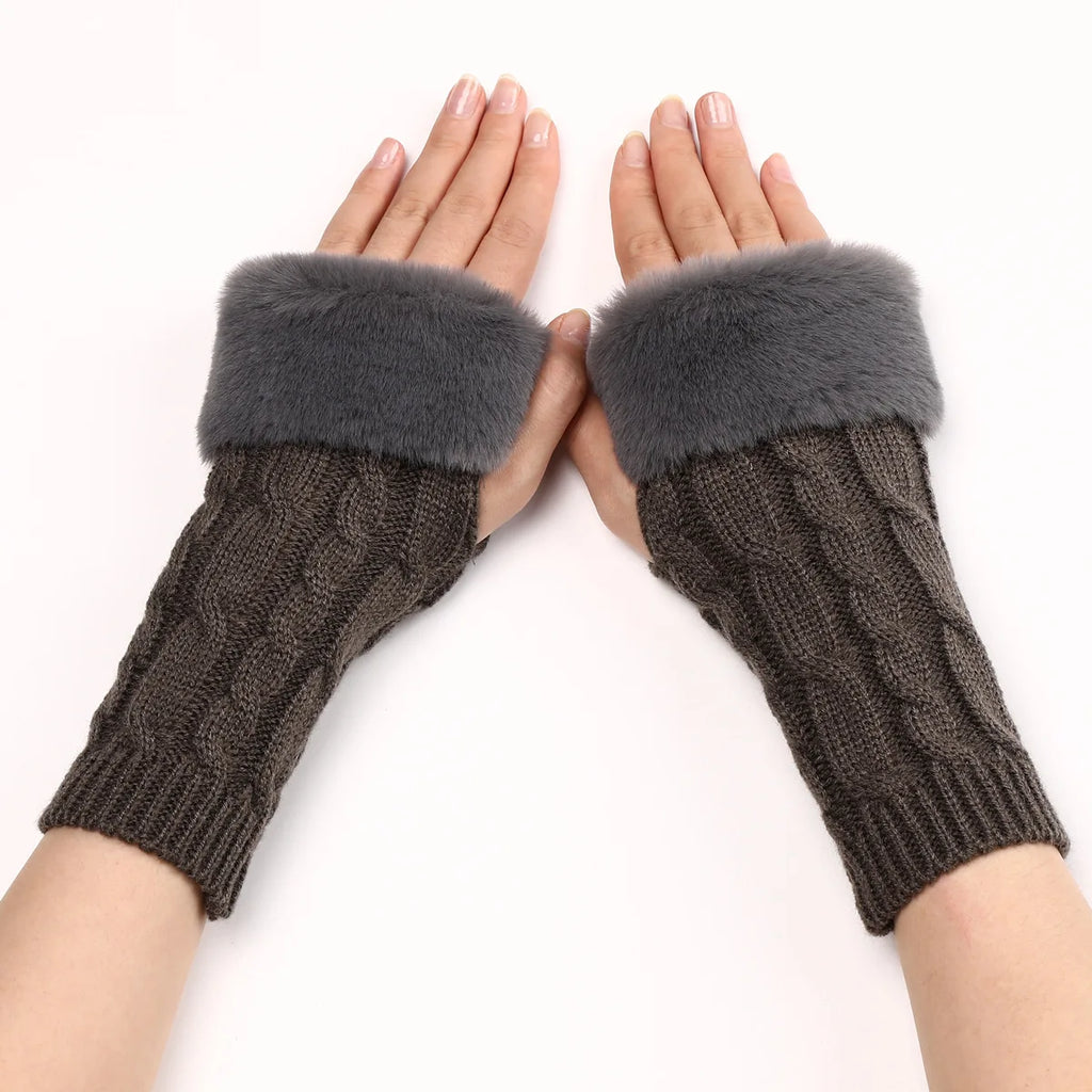 Autumn Winter Solid Color Students Write Keep Warm Korean Knitting Lady Fingerless Protection Hand Hair Mouth Hemp Gloves Women