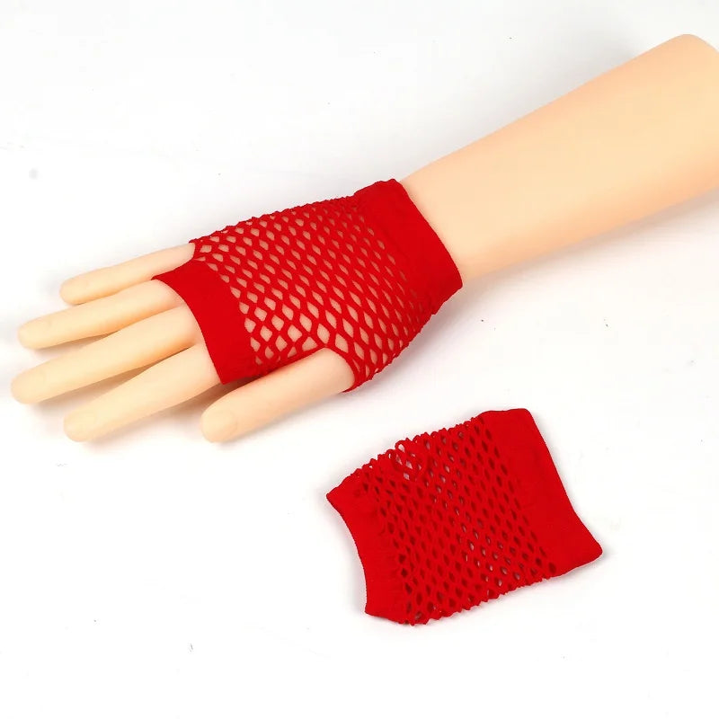 New Fishnet Gloves Red Black Girl Sheer Mesh Mittens Gloves Adult Woman Disguise Rock Fancy Night Club Party Sexy Fashion Gloves