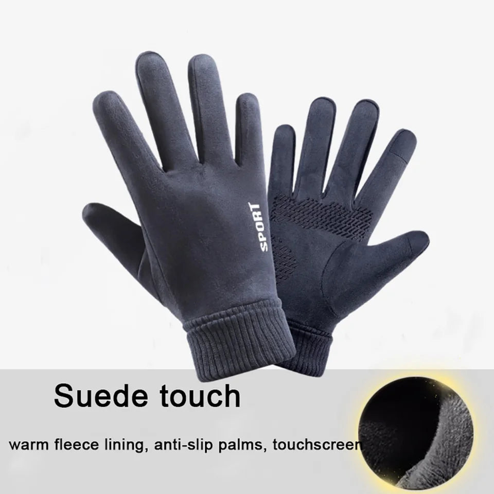 Thermal Suede Cycling Driving Gloves Fleece Lined Windproof Winter Gloves for Riding Touchscreen Men Women Warm Bike Gloves RG53