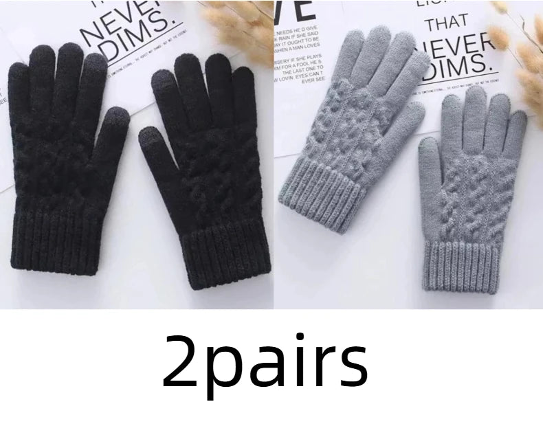 New Men's Warm Full Finger Gloves Winter Touchscreen Plus Fleece Gloves Woman Thickening Wool Knitted Cycling Driving Gloves