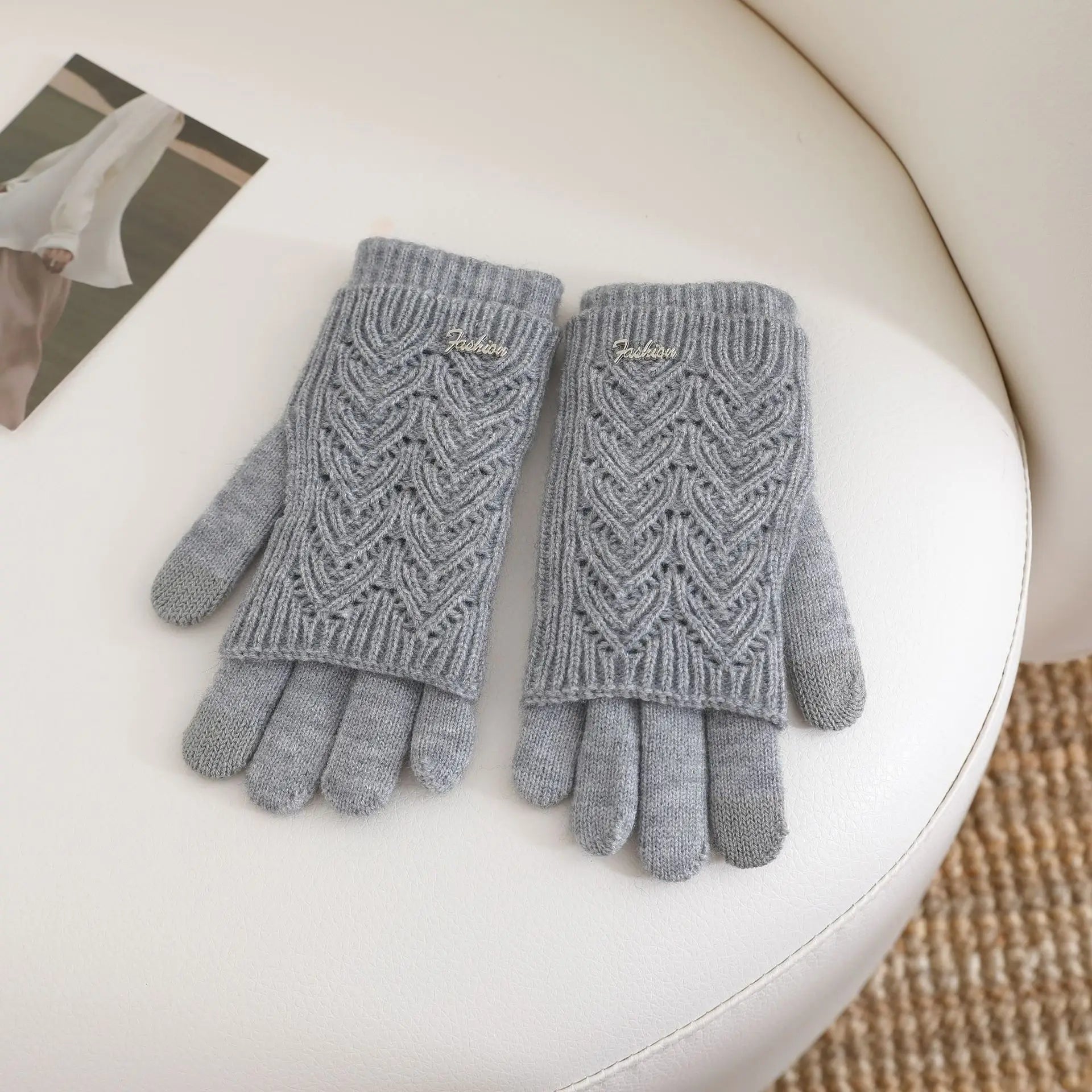 Short Dual-purpose Color Matching  Thickened in Winter Warm in Winter  Cute Touch Screen  Thin Knitted  Gloves for Women