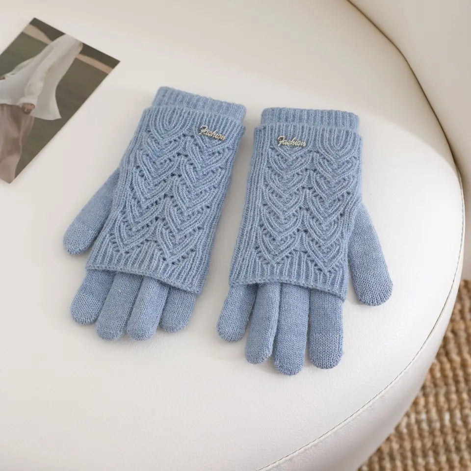 Short Dual-purpose Color Matching  Thickened in Winter Warm in Winter  Cute Touch Screen  Thin Knitted  Gloves for Women