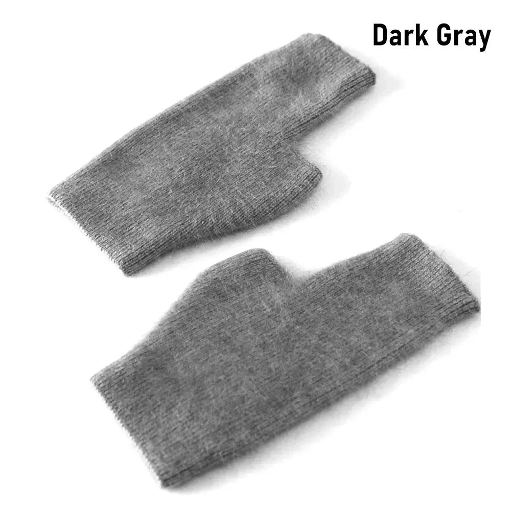 Mink Cashmere Gloves Autumn Winter Women Girl Gloves Fingerless Warm Knitted Wool Mitten Wrist Length Thumb Hole Mitts Fashion