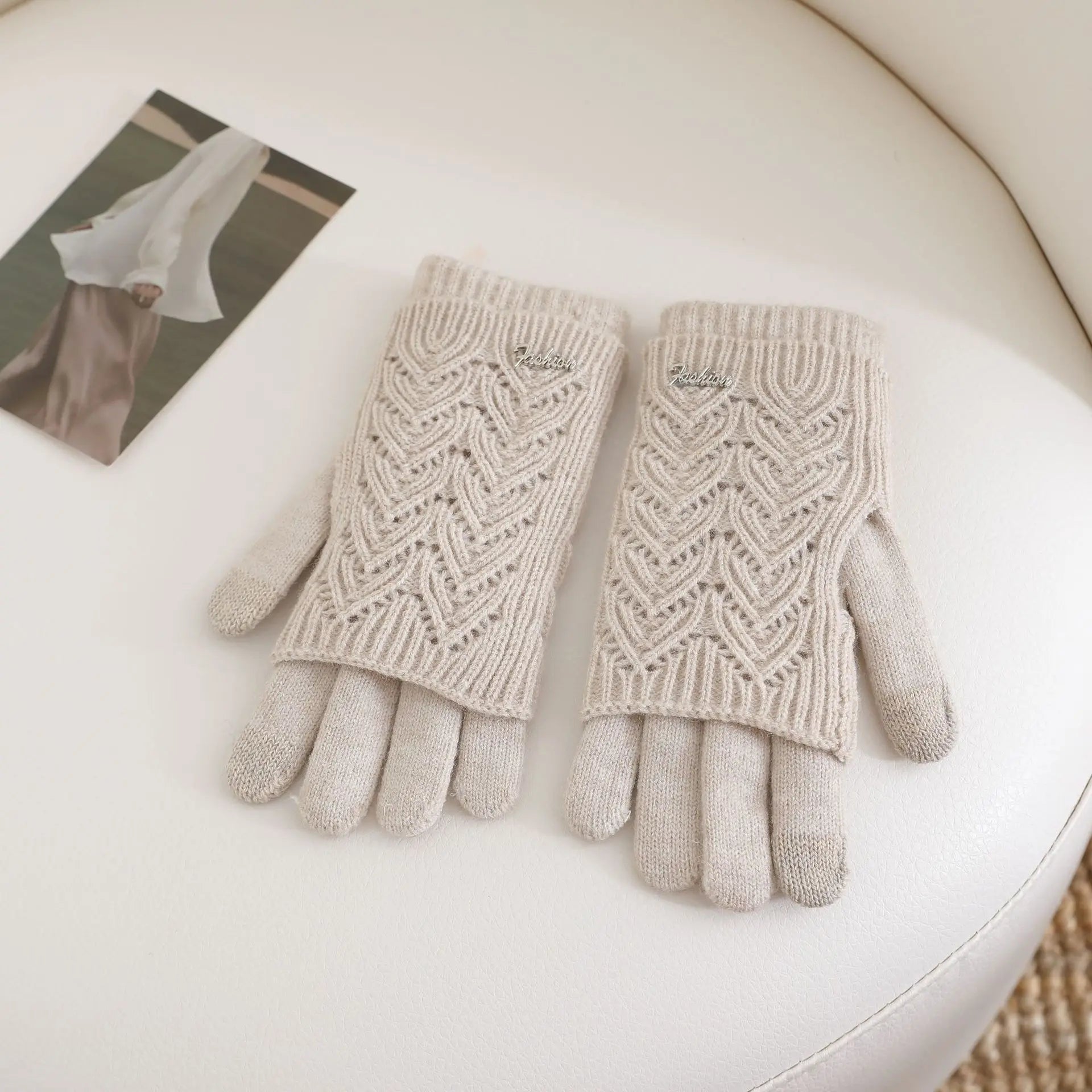 Short Dual-purpose Color Matching  Thickened in Winter Warm in Winter  Cute Touch Screen  Thin Knitted  Gloves for Women