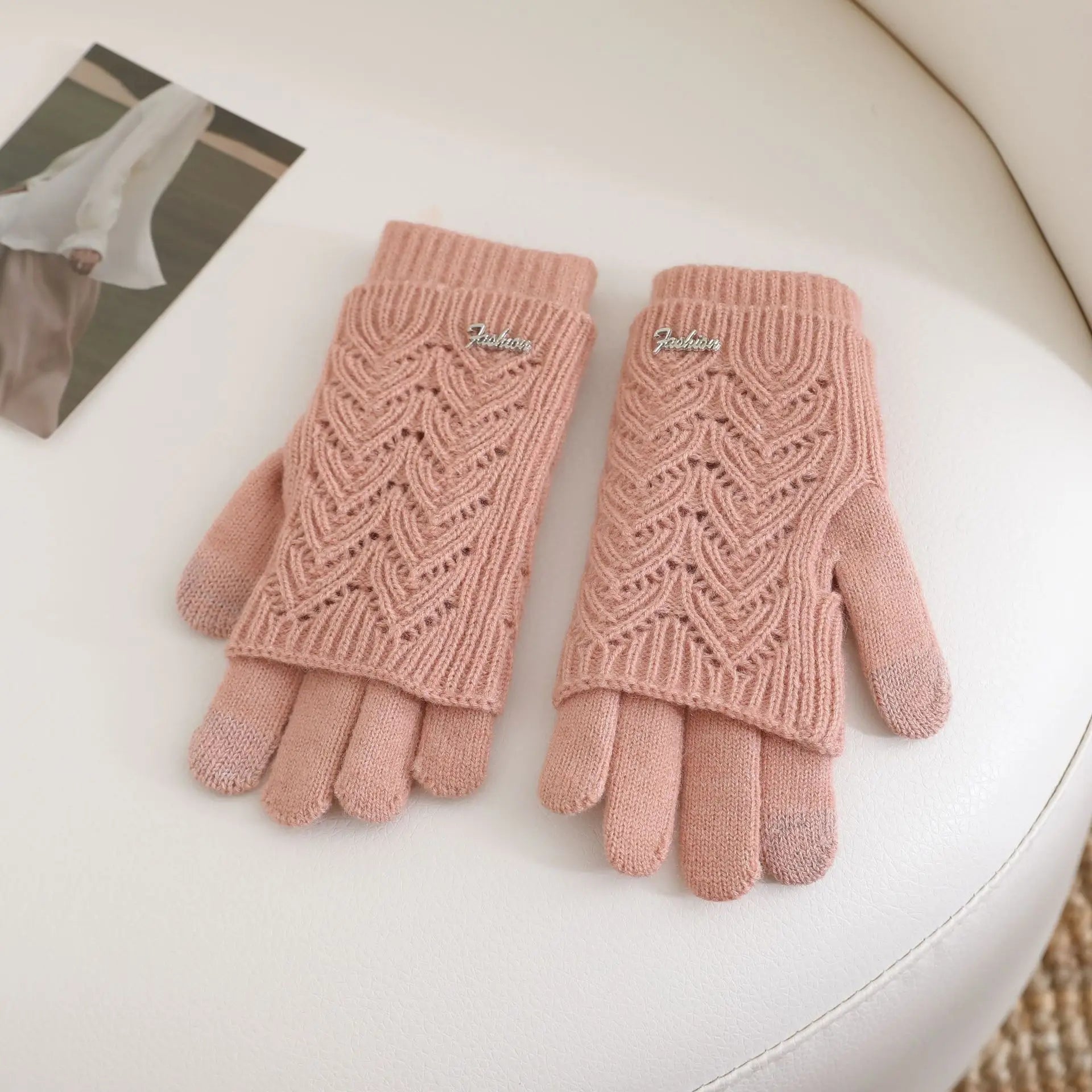 Short Dual-purpose Color Matching  Thickened in Winter Warm in Winter  Cute Touch Screen  Thin Knitted  Gloves for Women