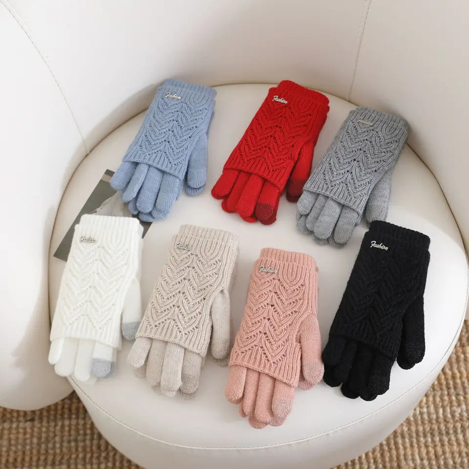Short Dual-purpose Color Matching  Thickened in Winter Warm in Winter  Cute Touch Screen  Thin Knitted  Gloves for Women