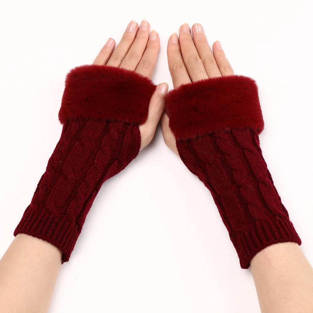 Autumn Winter Solid Color Students Write Keep Warm Korean Knitting Lady Fingerless Protection Hand Hair Mouth Hemp Gloves Women